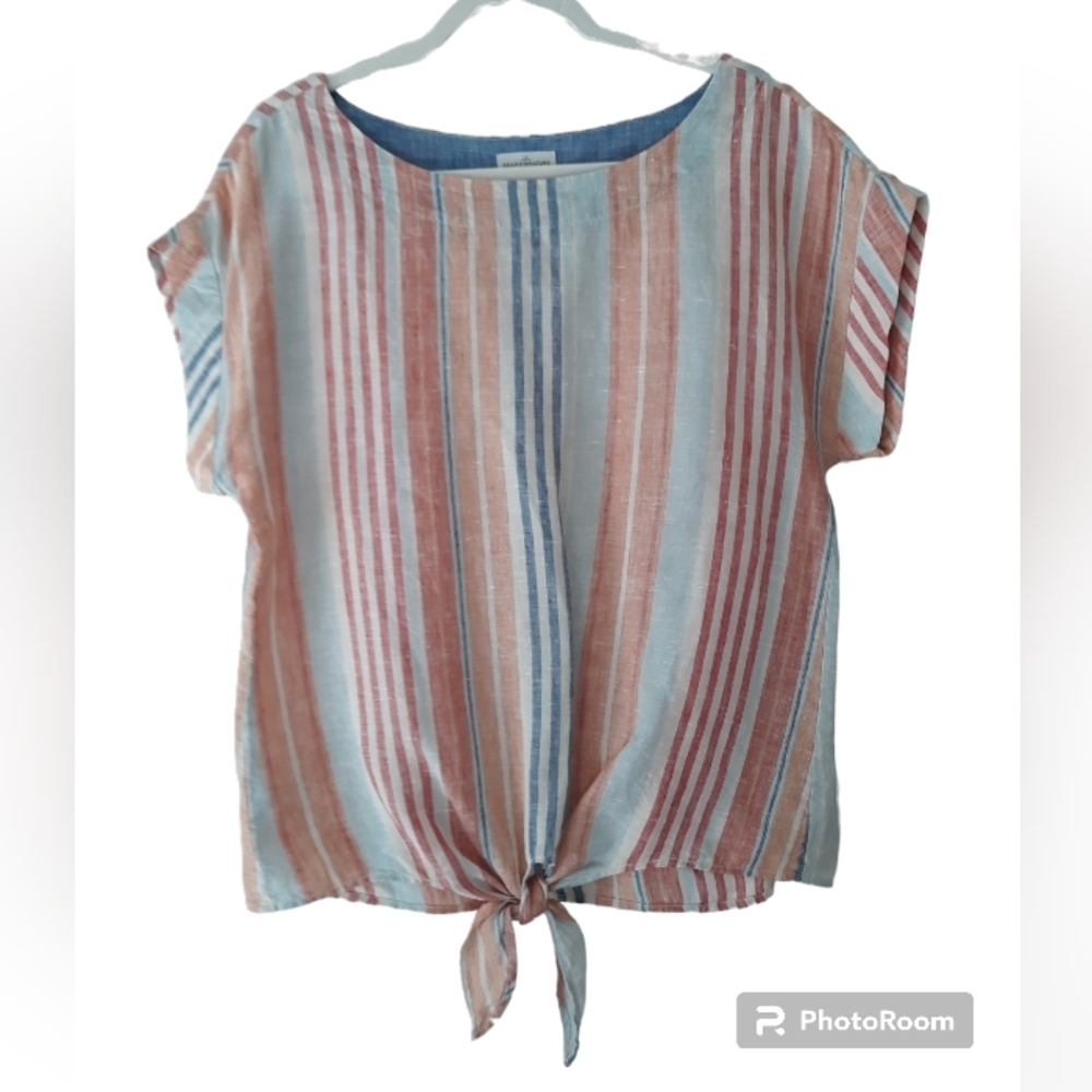 LL Bean Signature Size Small 100% Linen Blousen Top